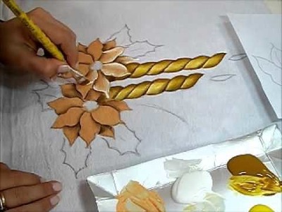 Pintura em tecido - Vela e Flor de Natal - How to paint Christmas