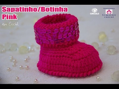 Sapatinho Crochê Botinha Pink - Professora Simone