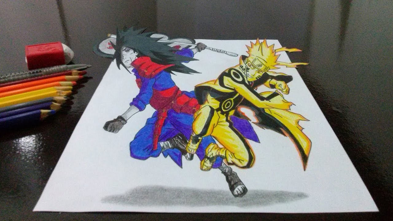 Desenhando Naruto vs Madara em 3D (Drawing Naruto x Madara in 3D)