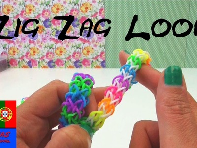 Como fazer pulseiras de elástico ZIGUEZAGUE com garfo Tutoriais em Português Rainbow Loom zigzag