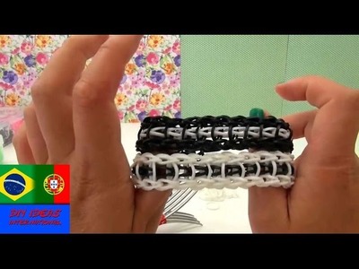DIY elásticos pulseira estilo escada instruções português GARFO - Loom Bands Ladder Bracelet