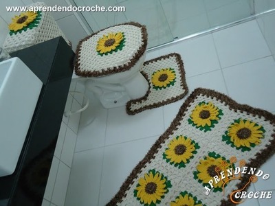 Jogo Banheiro Crochê Girassol - Capa Caixa Acoplada