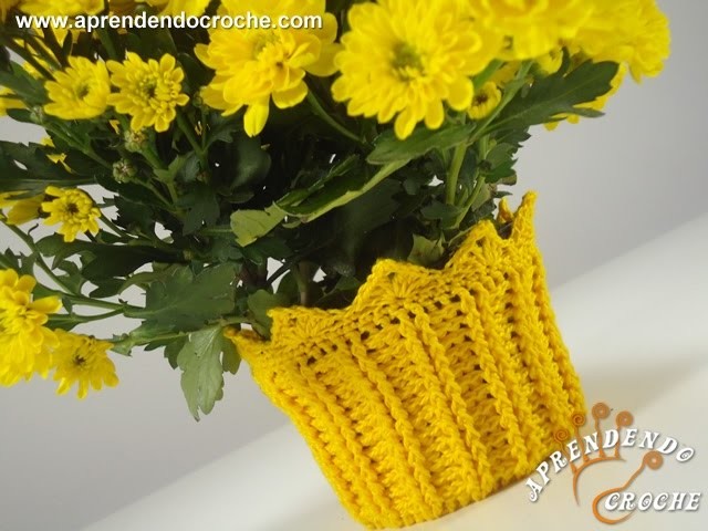 Capa de Crochê para Vasinho de Flor - Aprendendo Crochê