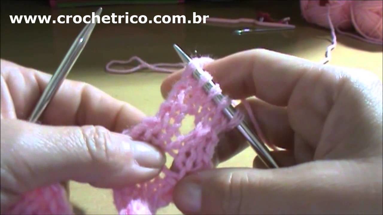 Tricô para Canhotas - Vestidinho Rosa - 3 à 6 Meses - Parte 03.07