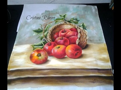 Cesto de maçãs 2. Pintura em tecido.