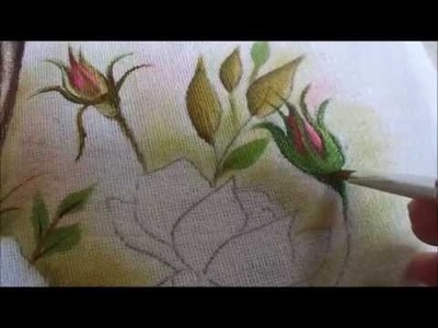 Pintura em tecido de botão de rosa - Graça Tristão (nível igual ao meu iniciante)