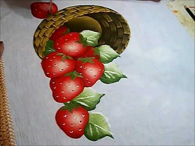 PINTURA EM TECIDO - VÍDEO AULA PINTANDO MORANGOS - how to paint strawberries