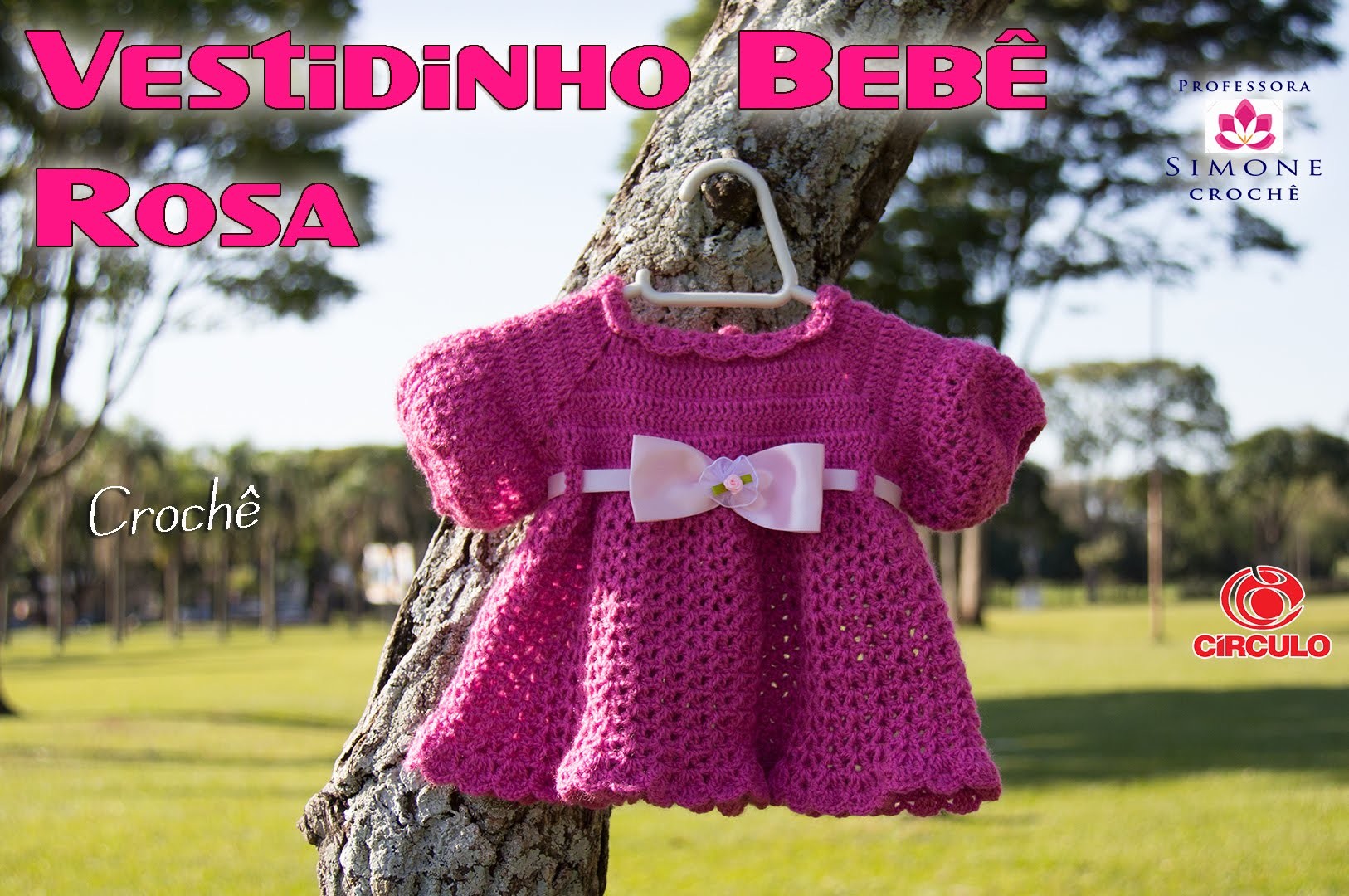Vestido Crochê Bebê Rosa - Tamanho 1 a 3 meses - Professora Simone