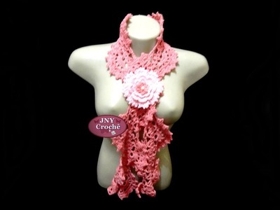 Cachecol de crochê com broche de flor Gardênia JNY Crochê