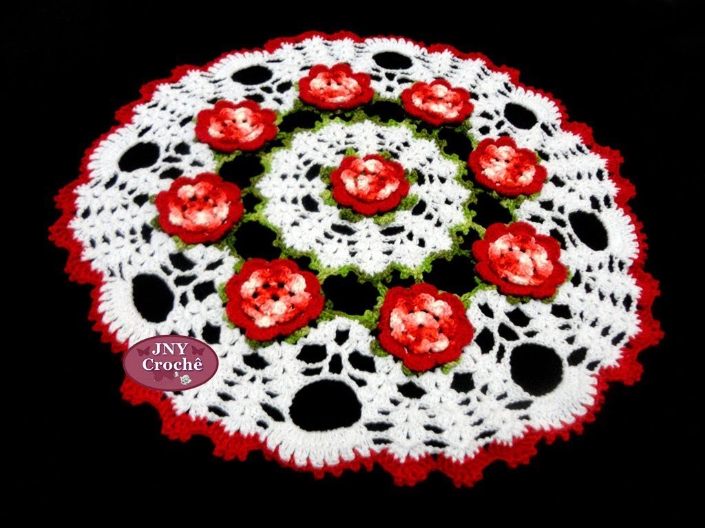 Toalha de mesa de crochê Flores Vermelhas por JNY Crochê