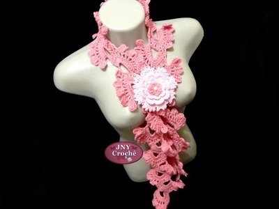 Cachecol de crochê "Frufru" com broche de flor Gardênia JNY Crochê