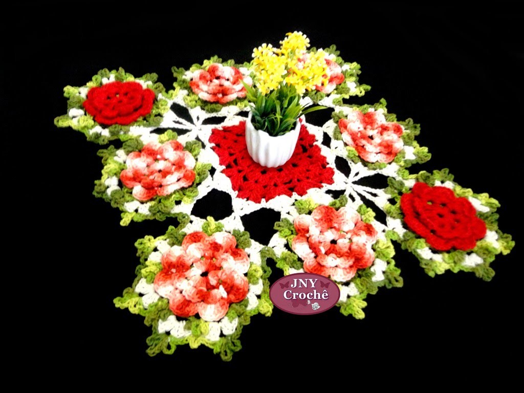 Caminho de mesa de crochê Flores "Vermelho" JNY Crochê