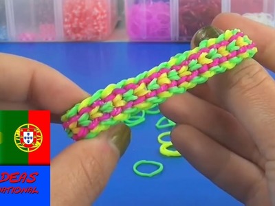 Como fazer pulseira  de elásticos Rainbow Loom dupla escama de dragão tutorial
