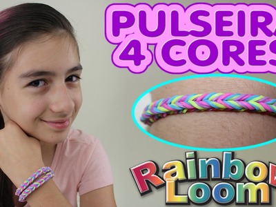 Como Fazer Pulseira Elásticos Rainbow Loom Trançada 4 Cores (Colorida, Elastics )