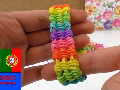 Como fazer uma pulseira de arco-íris com elásticos Rainbow Loom tutorial