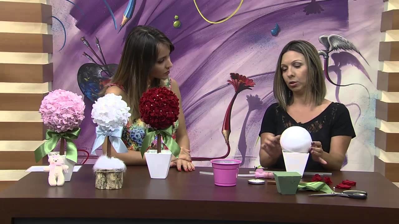 Mulher.com 08.12.2014 - Topiares de Flores de Feltro por Karina Raszl