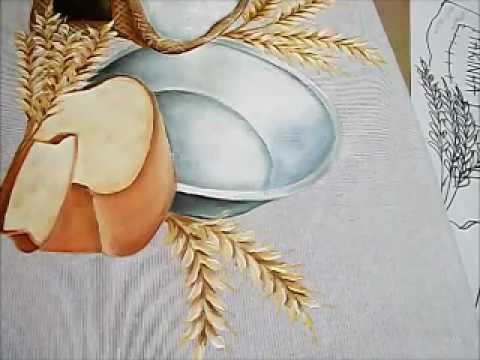 Pintura em Tecido - como pintar Trigo e Farinha - how to paint wheat and flour