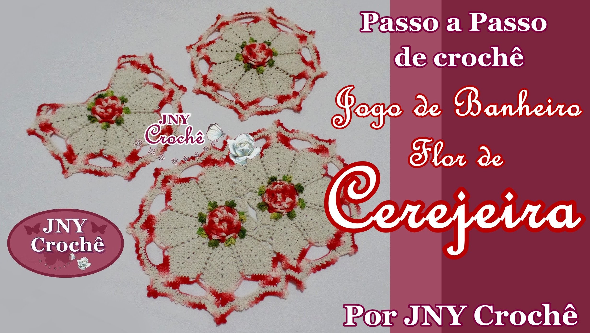PAP Tapete de crochê Jogo de Banheiro Flor de Cerejeira por JNY Crochê