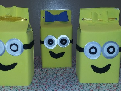 D.I.Y -  Caixa Lembrancinha para Festa de Aniversário dos Minions reciclagem com caixa de leite