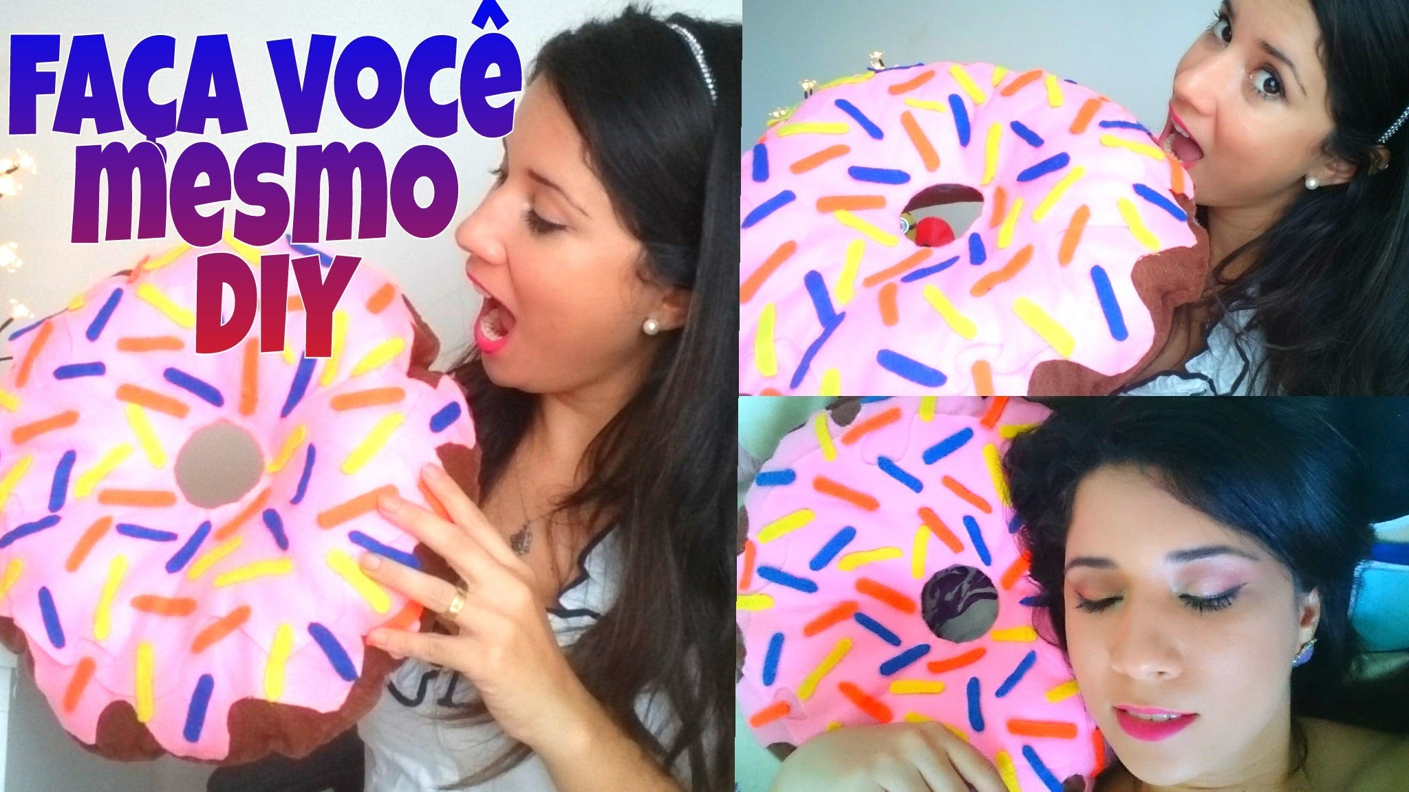 Como fiz minha almofada de rosquinha. donut SEM COSTURA - DIY (faça você mesma)