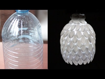 DIY: Como fazer luminária de garrafa pet e colheres de plástico linda!!