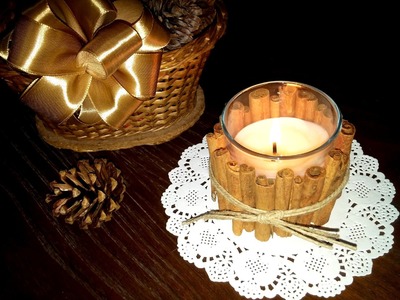 Vela decorada com paus de canela - DIY - Aromatic candle with cinnamon