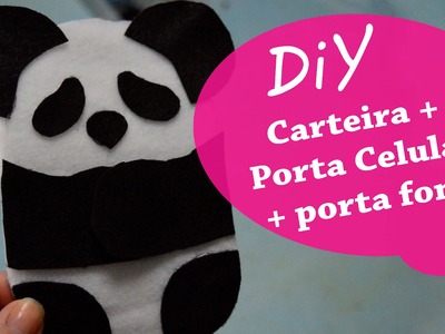 DIY - Carteira Panda + porta celular + segura fone de Feltro ( Sem Costura)