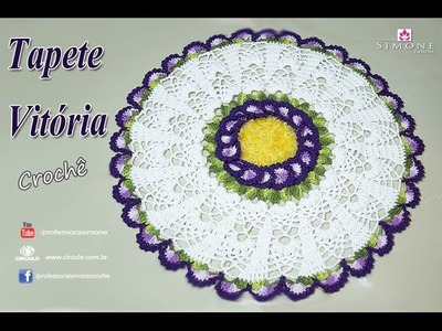 Tapete Redondo de Crochê - Giga Flor Vítoria - passo a passo - #crochet
