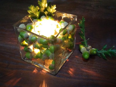 Decoração com velas para o outono - DIY - Decoration with candles and acorns