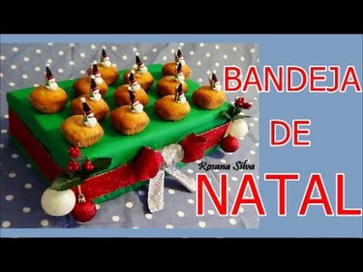 DIY DECORAÇÃO DE NATAL BANDEJA SUPORTE  para BOLO DOCE CUPCAKES e ASSADOS  feito de PAPELÃO