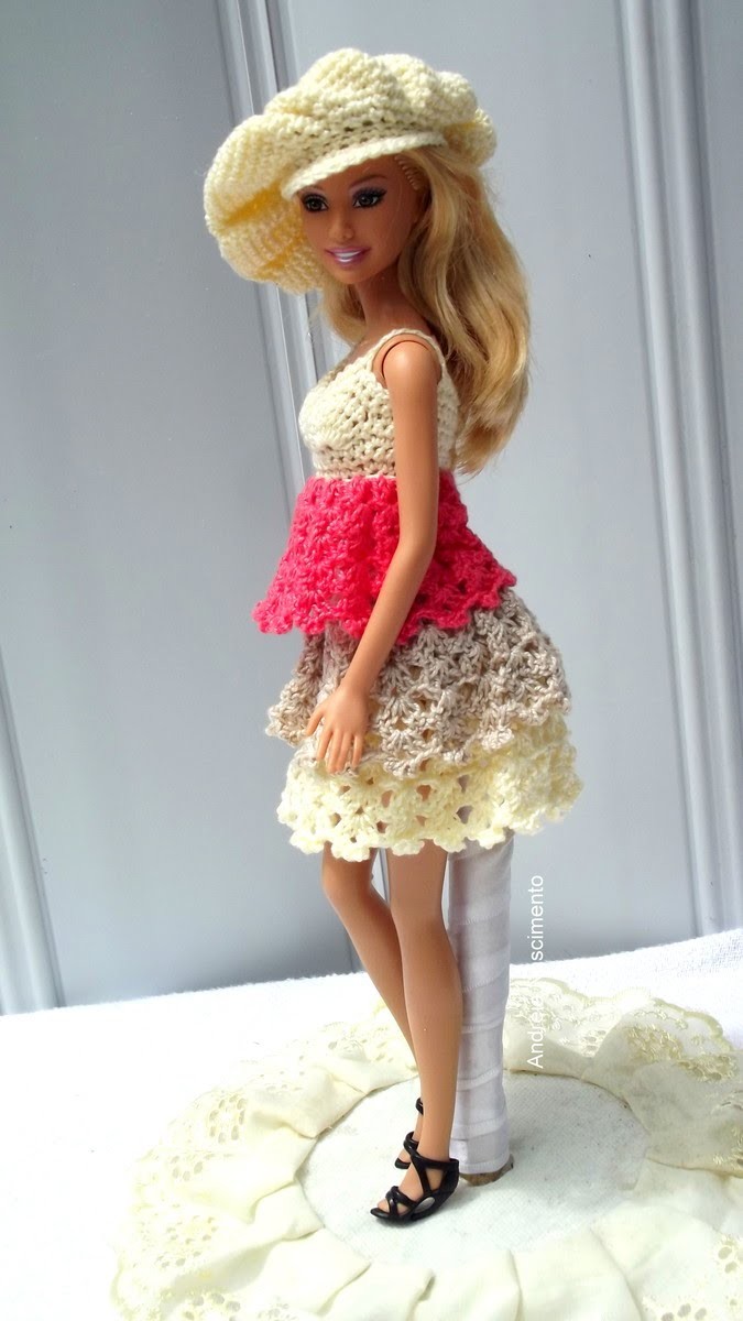 DIY Vestido de crochê com babado para boneca Barbie + arremate