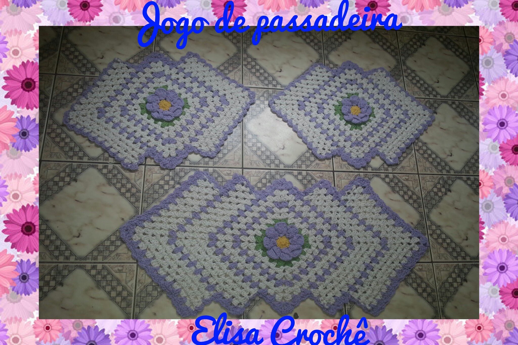 Jogo de cozinha passadeiras flor lilás  # Elisa Crochê
