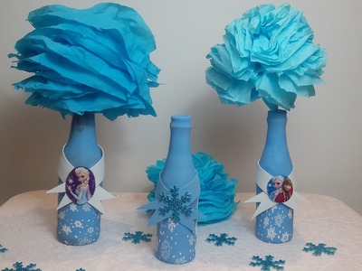 Como encapar garrafas com bexiga ,decoração  Frozen centro de mesa com balão