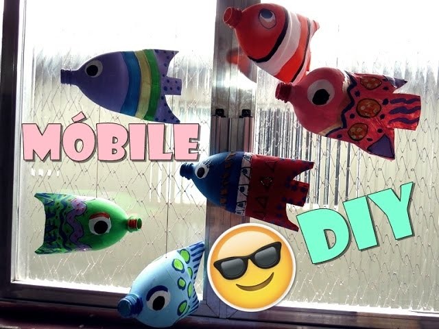 DIY Reciclagem com garrafa pet-  Móbile peixes coloridos