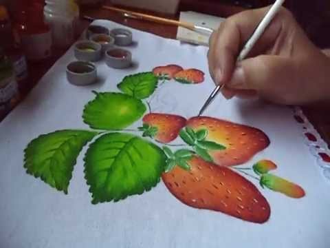 Pintura p. iniciantes  de morangos e folhas