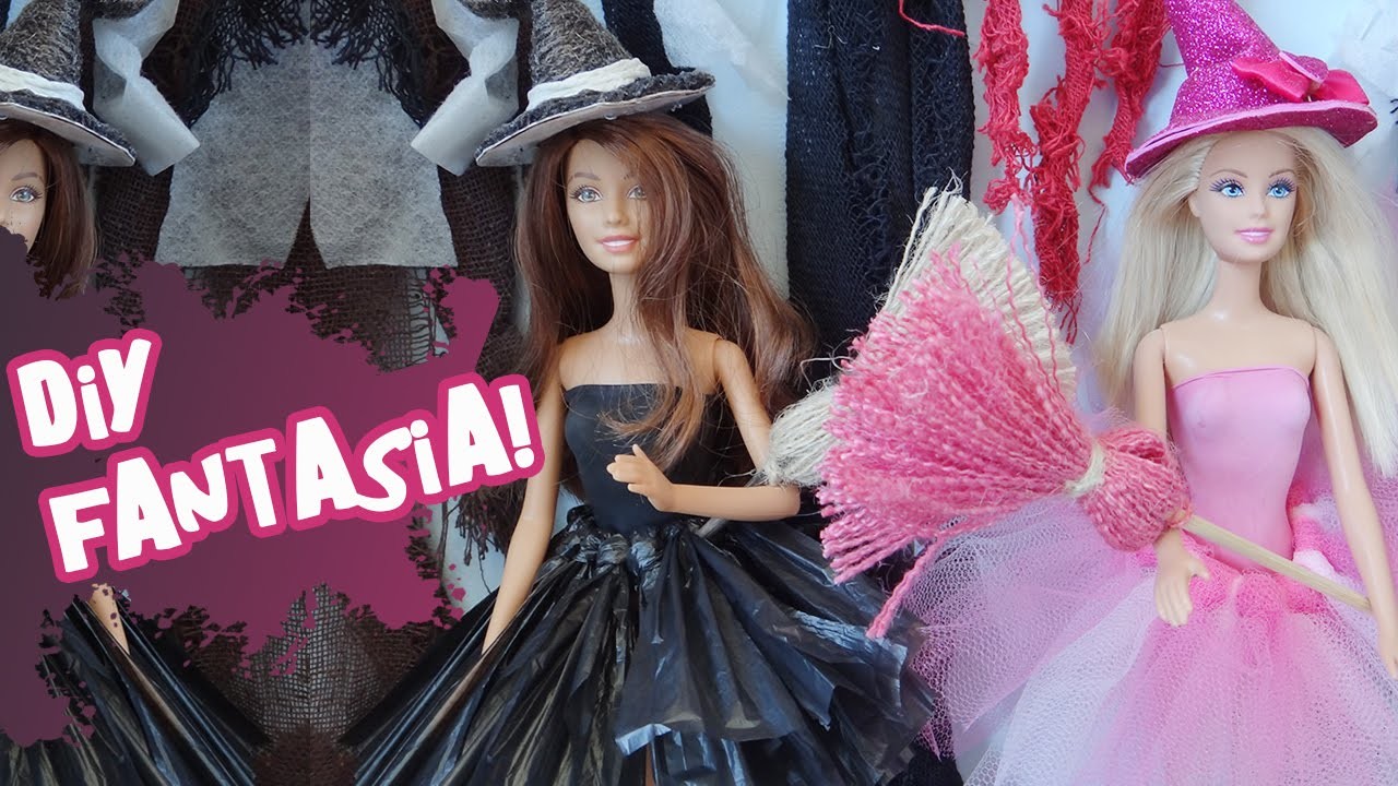 Como fazer Fantasia de Bruxa(o) sem costura para Barbie e outras Bonecas