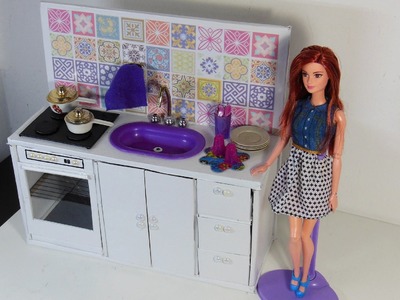 Como Fazer Fogão, Pia e Armário para Cozinha da Barbie e Outras Bonecas, Usando Papelão