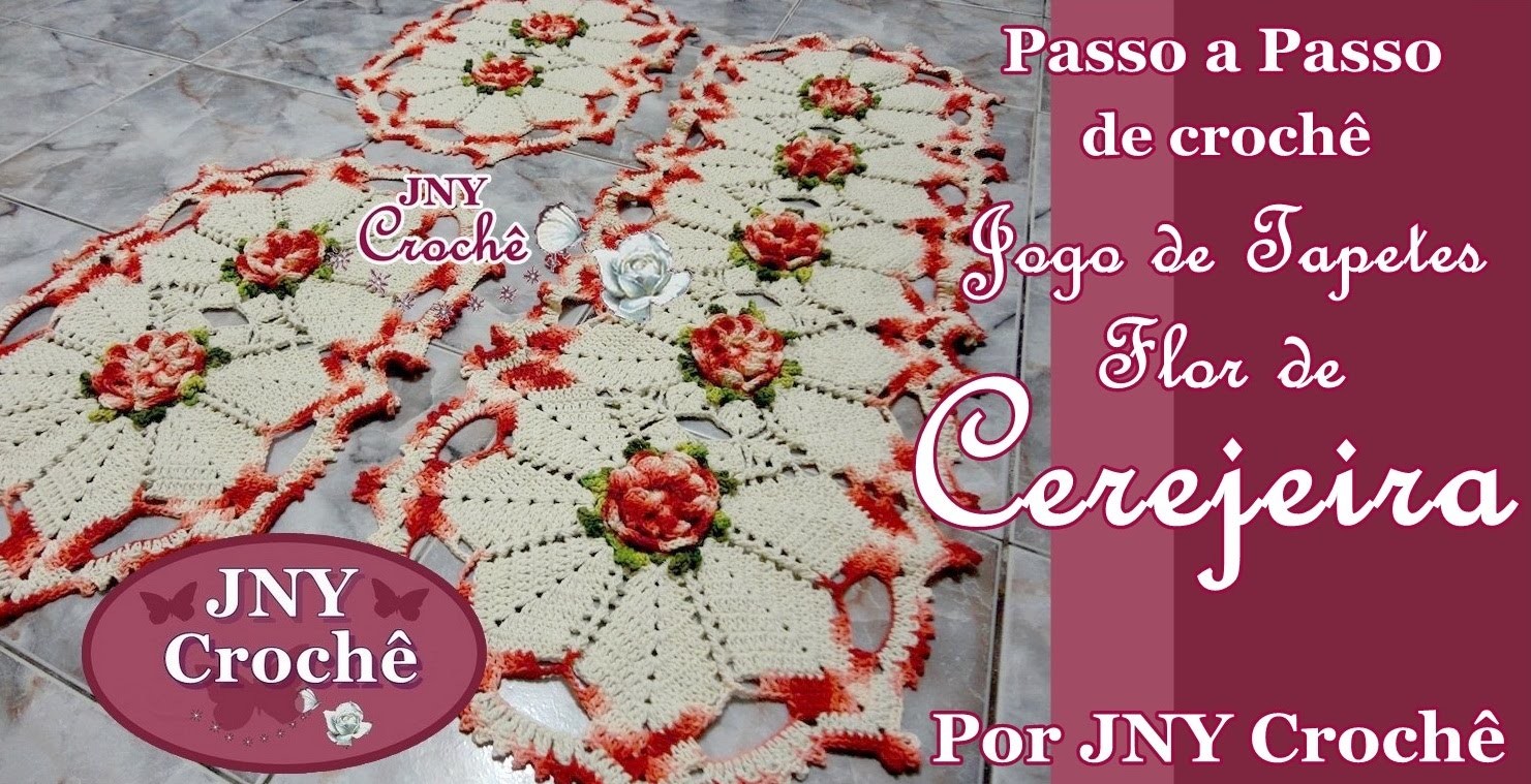 PAP Jogo de tapete de crochê Flor de Cerejeira por JNY Crochê