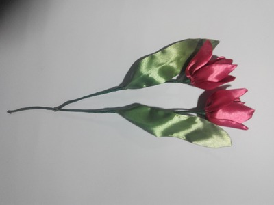 Tulip of satin ribbons. тюльпан из атласной ленты