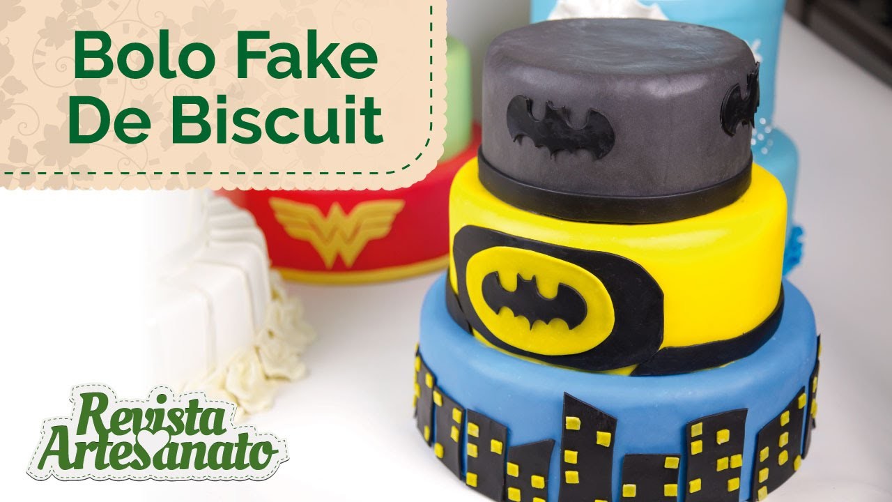 Como Fazer Bolo Fake com Biscuit - Tema Batman