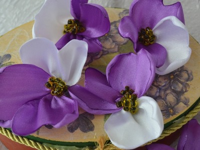 Como fazer flores violetas ou amor perfeito  de fita de cetim