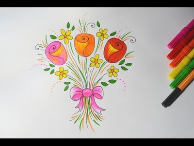 Como desenhar um Buque de Rosas com Flores (simples e passo a passo)