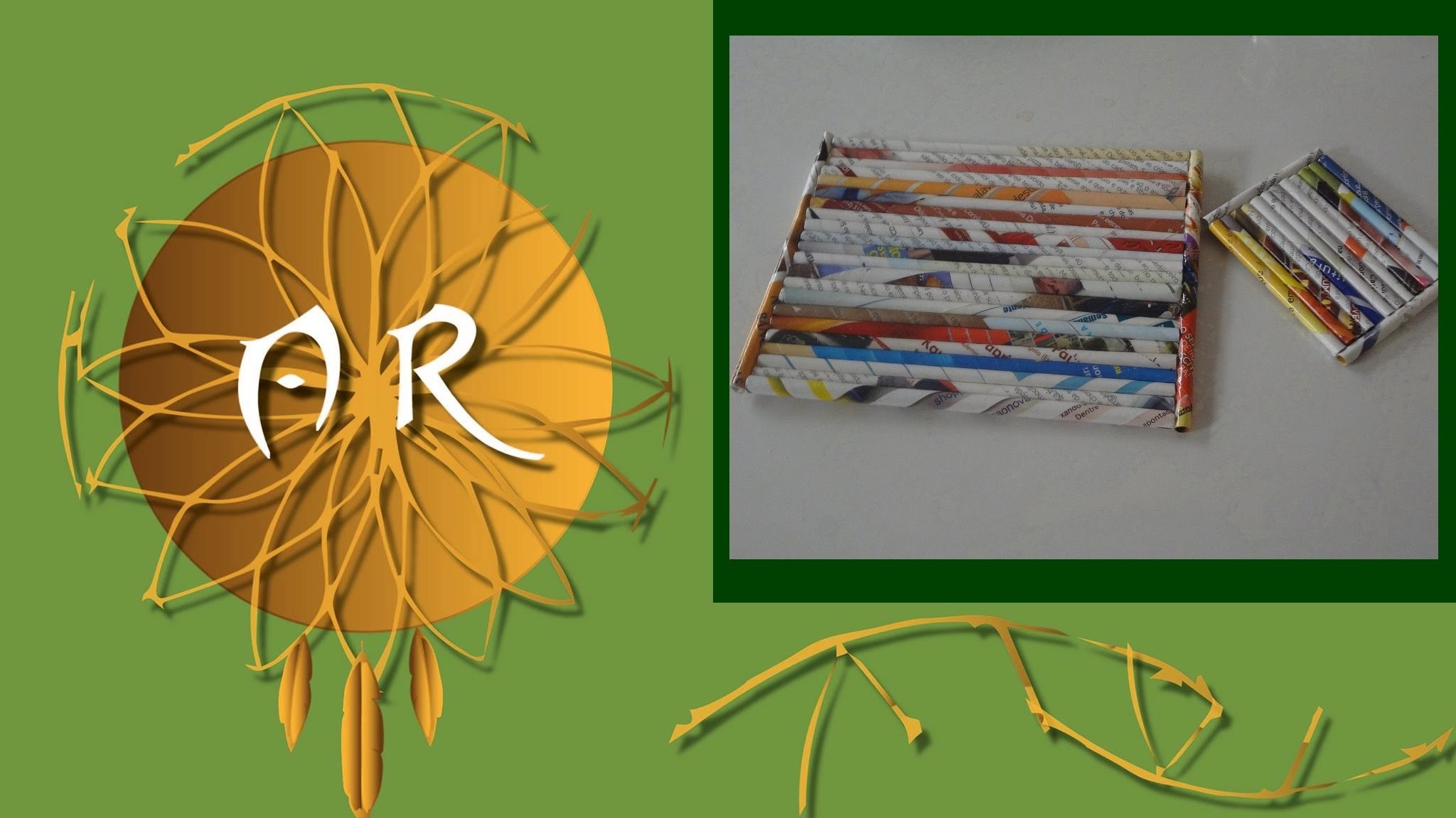 Descanso de prato e copo com rolinho de revista