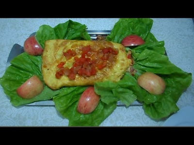Omelete bom- com tomate, cebola, pimentão e bacon