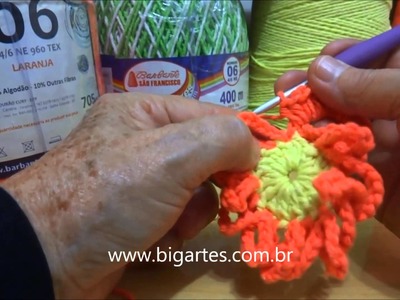 Aprenda a fazer: Flor de tramas aneladas em crochê BIG artes.com.br