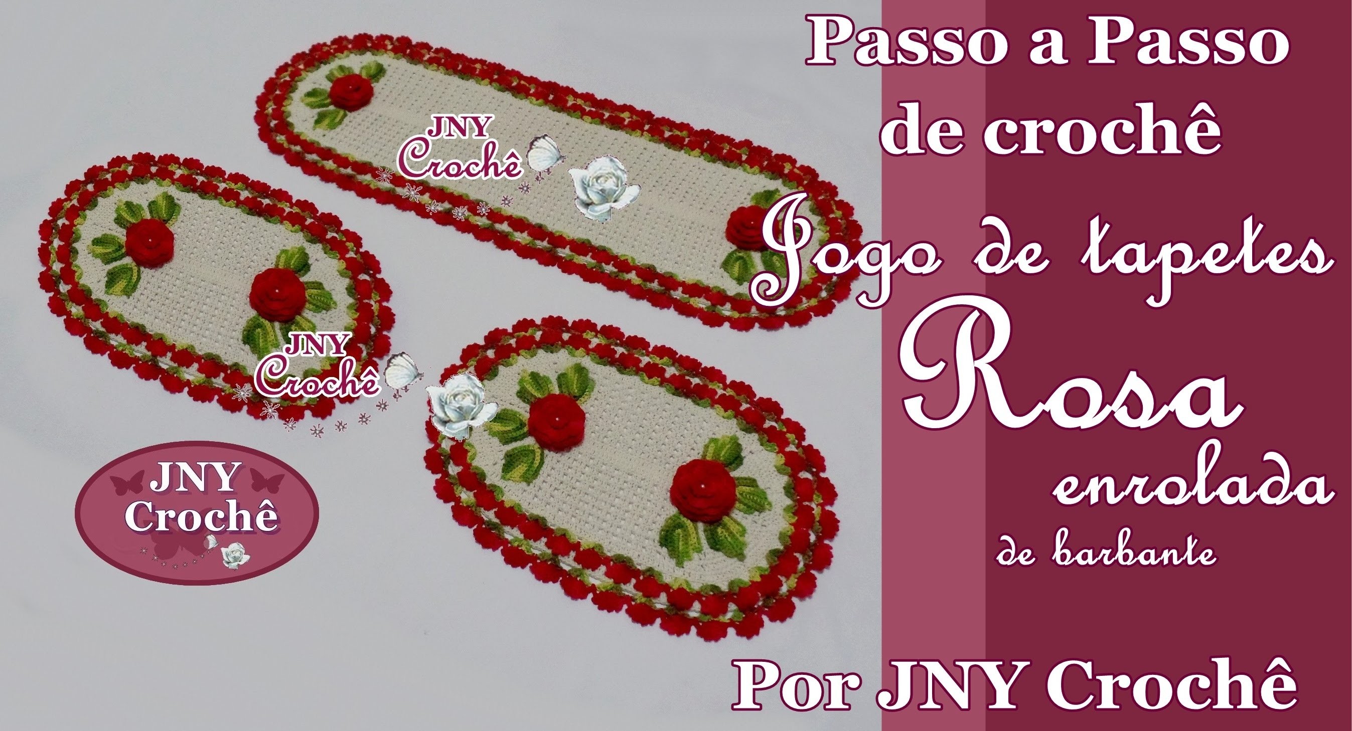 PAP Jogo de Tapetes de crochê Rosa enrolada por JNY Crochê