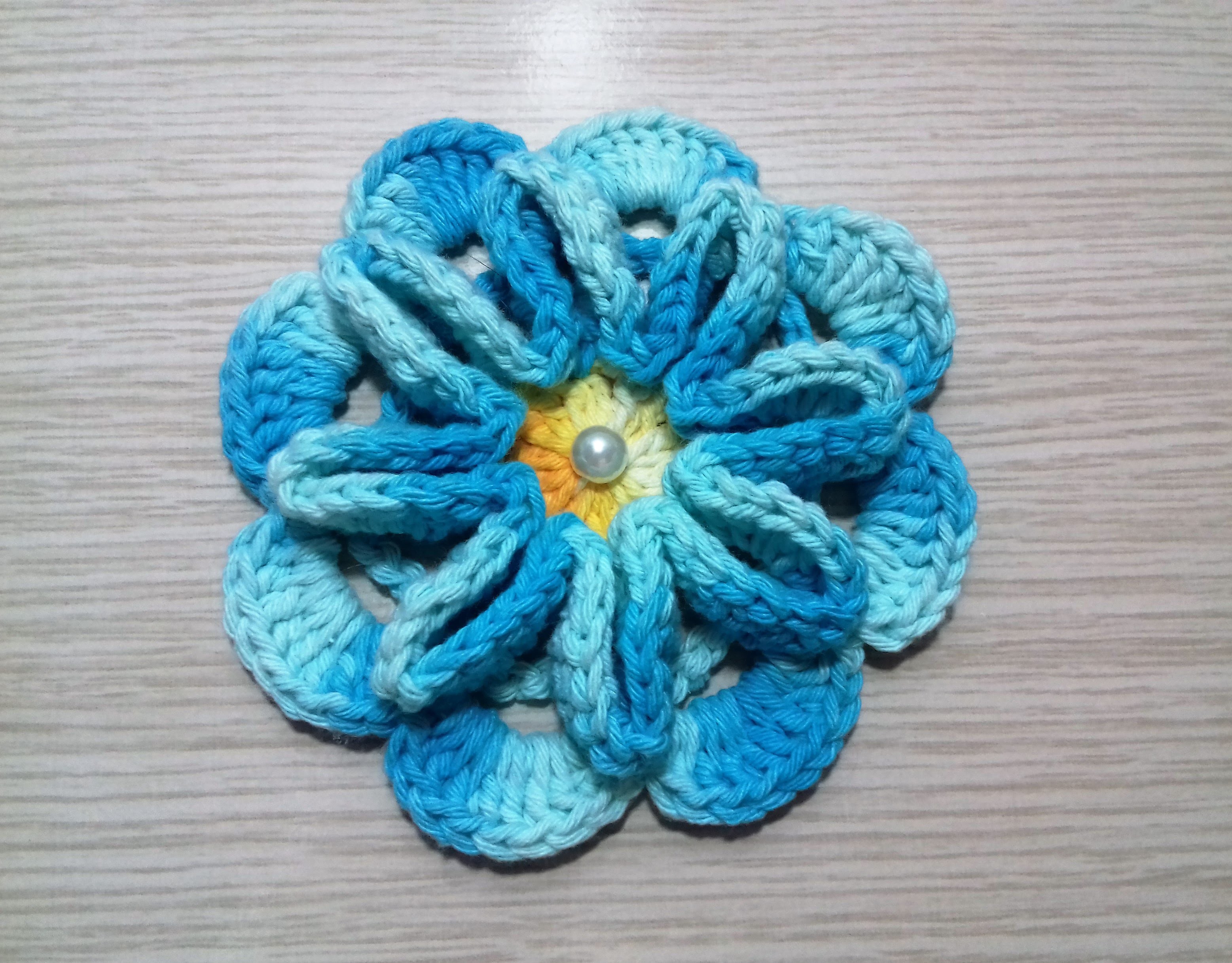 Flor de Crochê Para Aplicação # Flor Turquesa