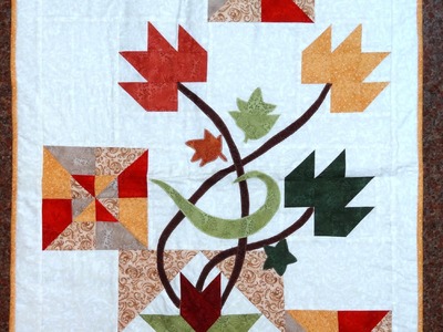 Panô.painel Folhas de Outono em patchwork e apliquê - Maria Adna Ateliê - Cursos de patchwork