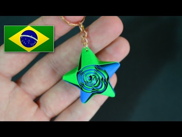 Origami: Estrela de Palha para Chaveiro - Instruções em português PT BR