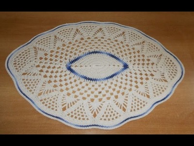 Tapete de Barbante em Croche Oval Azul e Natural parte 1  - crochet rug - alfombra de ganchillo